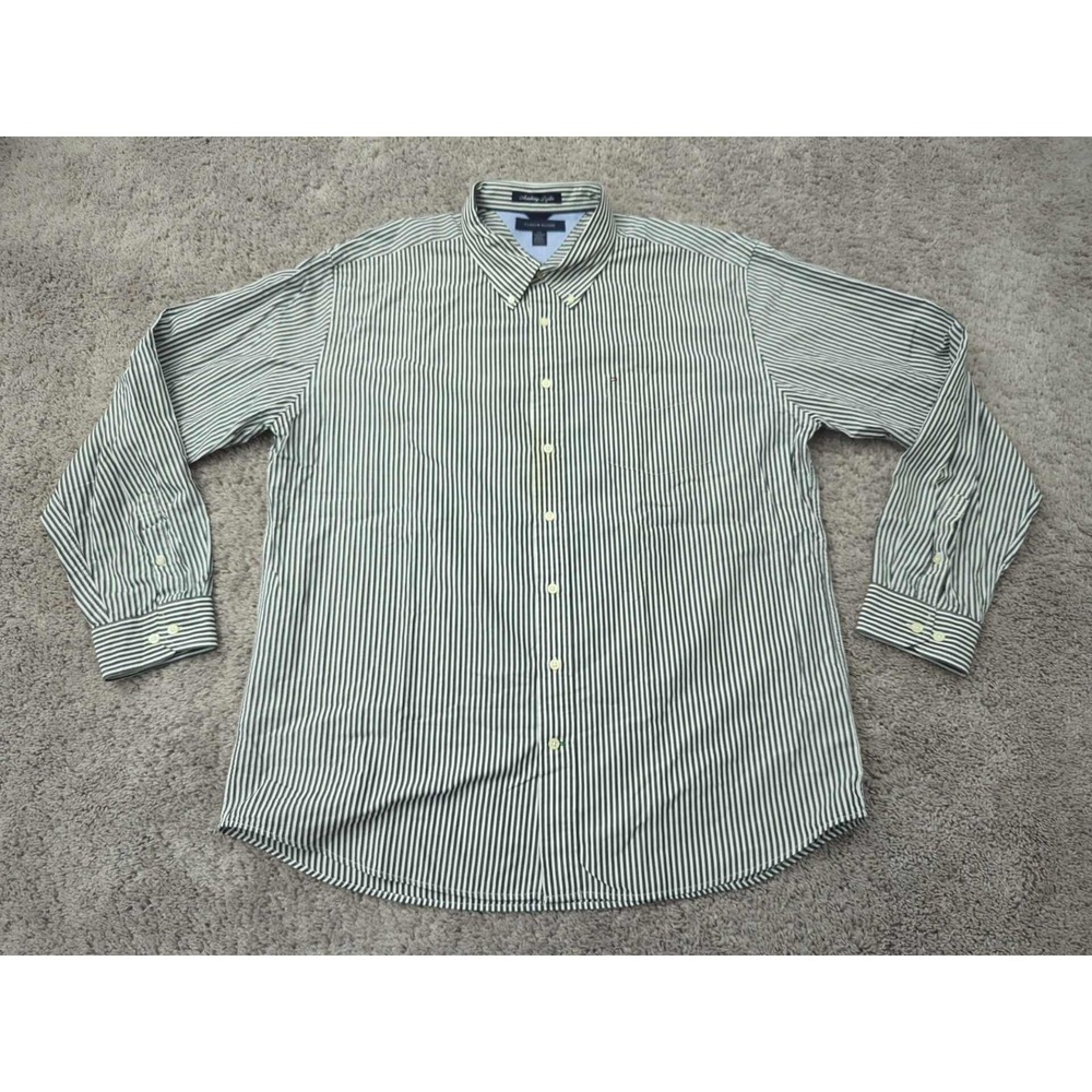 Tommy Hilfiger Button Up Shirt Mens XXL Gray Vertical Stripes Academy Poplin